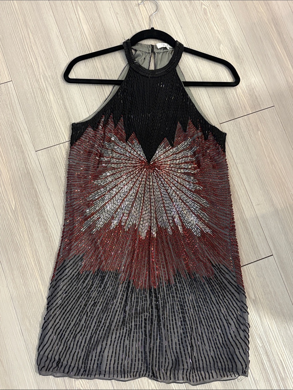 Parker Black Mini Dress with Red and Silver Beading